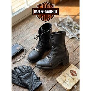 Harley-Davidson Laleen Black Leather Lace-Up Biker Boots